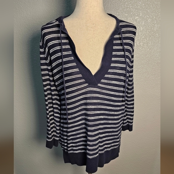Loft Navy Striped Women's Nautical Sweater with ties Size Large - Picture 4 of 8